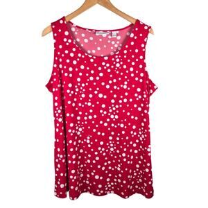 Susan Graver Liquid Knit Sleeveless Tank Top Red Polka Dot L Rockabilly 60s Mod